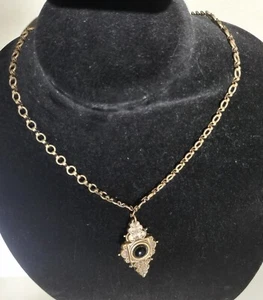 Vintage Victorian Jan Michaels Style Pendant Dark Bronze Tone Necklace 80 cm - Picture 1 of 2