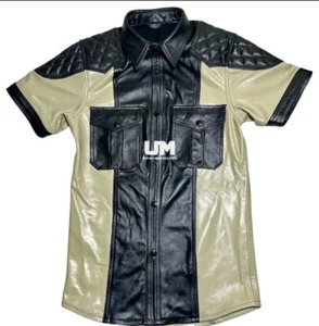 Men's Genuine Cowhide Leather Biker Style Shirt Two Tone Padded, Sexy Gay Fetish - Bild 1 von 3