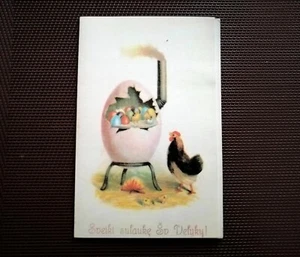 Vintage Ostergruß Postkarte Eier Huhn gefaltete Karte Litauen leer 1990 - Bild 1 von 4