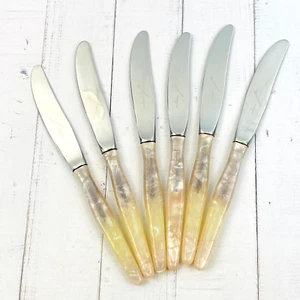 Grosvenor Faux Mother of Pearl P Knives x 6 Stainless Pearlex #2 Vintage Cutlery - Bild 1 von 8