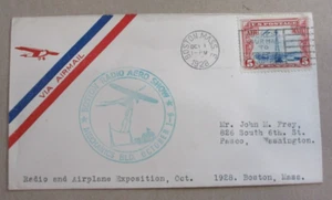 COVER 1928 "AIR MAIL"CACHET BOSTON RADIO &AIRPLANE EXPO SHOW BOSTON. MASS - Picture 1 of 4