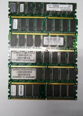 Lot of 6 256MB DDR266 or DDR333 184pin DIMM Memory Various Brands - Image 1 of 4