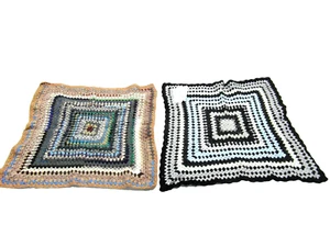 **TWO** THICK Hand-knitted Handmade SQUARE CELLULAR BABY BLANKETS NEW 33" x 34" - Picture 1 of 9