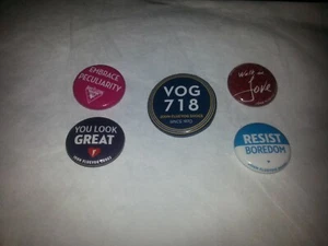 John Fluevog set of 5 promotional pinback buttons sharp shape Includes Brooklyn - Picture 1 of 1