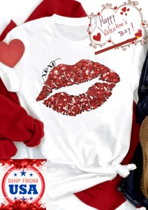 3D Print Red Lips Kiss Xo Xo Love Graphic Casual Short Sleeves Cute T Shirt Tee - Picture 1 of 7