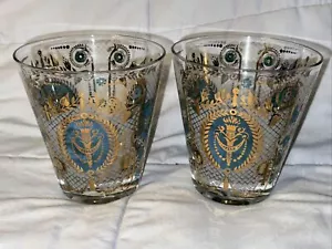 Vtg/MCM Set of 2 Signed Georges Briard DBL Old Fashioned 4"Slant Glasses Barware - Picture 1 of 16