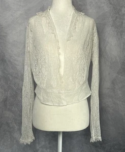Cárdigan Blusa Chaqueta Vintage Antiguo c.1910 Eduardiano Blanco Encaje y Crochet S - Imagen 1 de 8