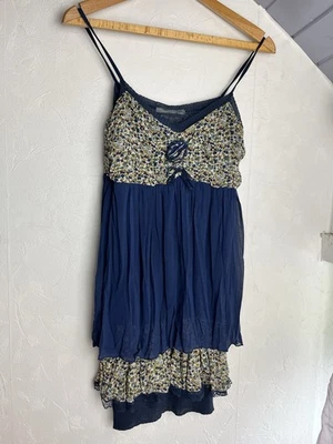 Navy Blue Floral Boho Layering Vest Top With Rose, Babydoll S Floaty - Image 1 of 4