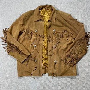 Vintage Suede Fringe Jacket Mens XL Brown Tan Western Tassel USA - Picture 1 of 12