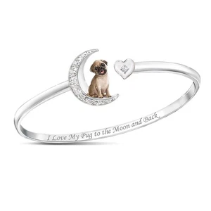 Bradford Exchange I Love My Pug Sterling Silver plated Crystal Bracelet - (1667) - Picture 1 of 3