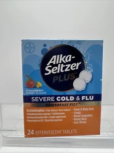 Alka-seltzer Plus PowerFast Fizz Severe Cold & Flu  Strawberry 24 Effervescent - Picture 1 of 6