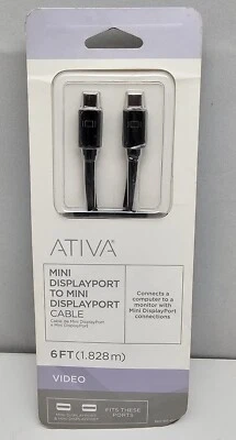 ATIVA Mini Displayport to Mini Displayport Cable 6 ft. Video Black - New - Image 1 of 4