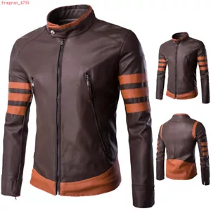 Herren Motorrad Jacke Slim Kaffee PU Leder Mantel Wolverine Cosplay Gleicher Stil - Bild 1 von 13