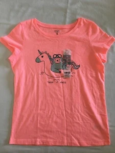 NWT Carter's Sloth Unicorn Shirt Top Girls Short Sleeve Neon Coral many sizes - Picture 1 of 1
