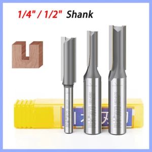 1/4" 1/2" Shank TCT Flush Trim Straight Router Bit 2 Flute Wood Milling Cutter - Picture 1 of 29