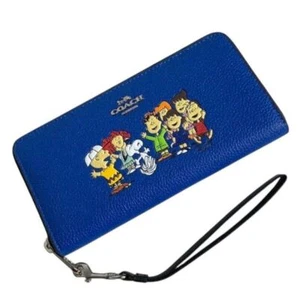 Coach Peanuts Long Zip Around Blue Wallet Snoopy & Friends Leather Strap C4603 - Picture 1 of 8