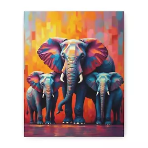 Vibrant Abstract Elephant Family Art Print | Colorful Wildlife Wall Decor - Picture 1 of 8
