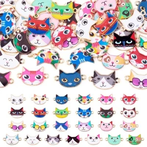 50Pcs 25 Colors Alloy Enamel Connector Charms Light Gold Cat Links 14x23x3mm - Picture 1 of 9