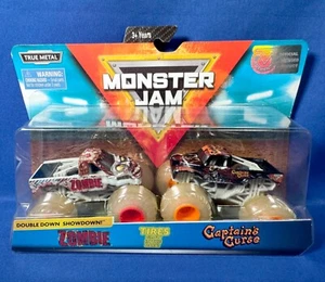 ZOMBIE & CAPTAIN'S CURSE Cars MONSTER JAM Double Down Showdown GLOW DARK TIRES - Picture 1 of 6