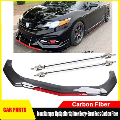For 2001-2023  Honda Civic Front Bumper Lip Spoiler Splitter Body Kits Strut Rod Foto 1 de 4