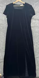Worthington Dress Womens 18 Black Velvet Slit Stretch Square Neck VTG Y2K Goth - Picture 1 of 9