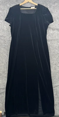 Worthington Dress Womens 18 Black Velvet Slit Stretch Square Neck VTG Y2K Goth - Image 1 of 4