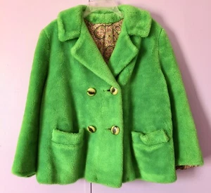 Lime Green Faux Fur Union Made Women’s Petite Jacket Unbranded Vintage - Picture 1 of 7