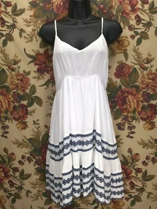 Abito babydoll estivo a strati Entro M~bianco blu navy con spalline spaghetti ~ BB - Foto 1 di 6