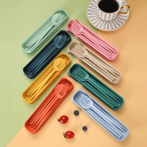 Portable Utensils With Box Wheat Straw Cutlery Chopstick Fork Knife Spoon Set-v - Picture 1 of 19
