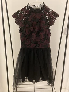 CHI CHI London Dress Size 6 Embroidered Purple Flower Bodice Black Mesh Skirt - Picture 1 of 9