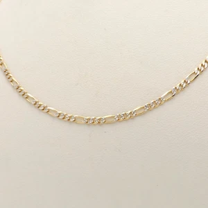 10k Gold Figaro Link Pendant Chain Necklace Italy 20in Two Tone - Picture 1 of 8