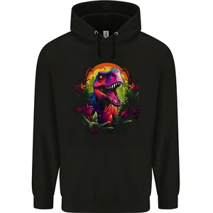 Tropical T-Rex in a Forest With a Moon Childrens Kids Hoodie - Picture 1 of 3