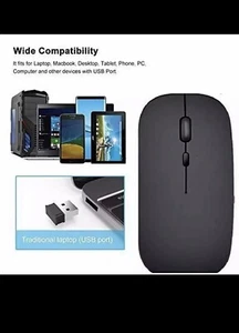 2.4GHz BLACK WIRELESS USB MOUSE SCROLL SLIM CORDLESS OPTICAL FOR MAC PC LAPTOP - Picture 1 of 9