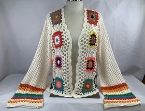 New Crochet Granny Square Bolero Beach Cover Sweater Size Large (size 8/10) - Picture 1 of 6