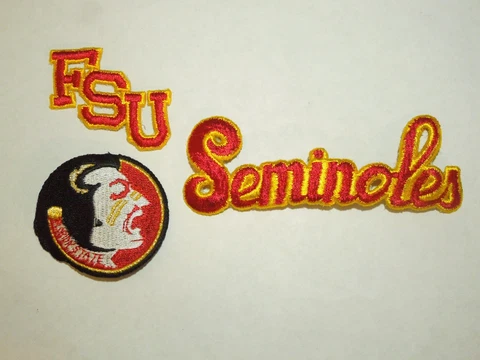 3 Florida State Seminoles Patches - 1 "Seminoles" 1 Mascot & 1 "FSU" Initials Cover