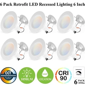 6Pack 6" LED Recessed Light Downlight 15W Trim with Night Light Feature Dimmable - Picture 1 of 19