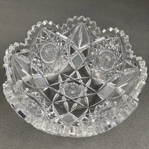 Crystal Cut Glass Bowl 8"x4" American Brilliant Beautiful Geometric Design - Picture 1 of 8