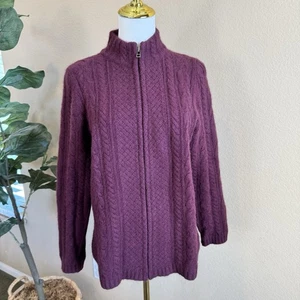 VTG Paihamu Silk Zip Cardigan Women M Possum Merino Purple Cable Knit N. Zealand - Picture 1 of 15