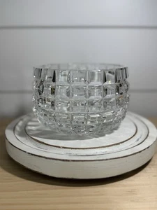 Vintage MCM moderne quadratische geschliffene Brillant Kristall Schale - facettiert, geätzt, schwer - Bild 1 von 7