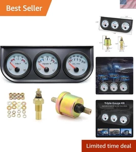 52mm 3-in-1 Dreifach Manometer Set: Öldruck, Wassertemperatur & Voltmeter für 12V Autos - Bild 1 von 8
