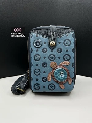 TURTLE SHELL OCEAN BEACH SNAP CROSSBODY PURSE RFID CHALA BLUE - Image 1 of 4
