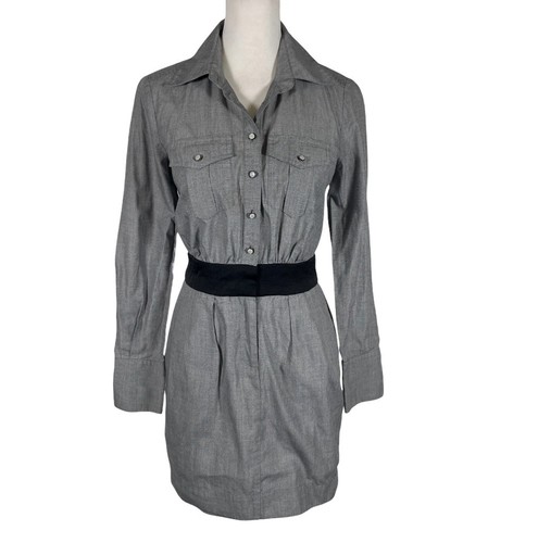 VETEMENTS BCBGeneration Camicia Abito Donna Taglia 2 Grigio Manica Lunga Collo Bottoni Frontali