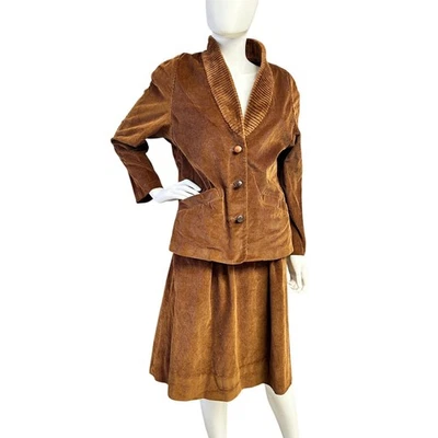 Blazer chaqueta falda conjunto traje vintage años 80 pana marrón cálido dos piezas Foto 1 de 4