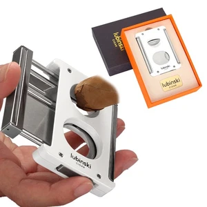 Weiße Zigarre V-Cutter mit Locher Metall scharf Luxus Guillotine Schneider 3-in-1 Box - Bild 1 von 10