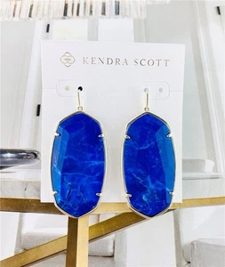 New Kendra Scott Faceted Danielle Cobalt Howlite Gold  tone Earrings - Picture 1 of 1