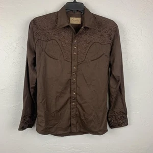Scully Shirt Mens Medium Brown Western Embroidered Cowboy Pearl Snap Rodeo M - Picture 1 of 10