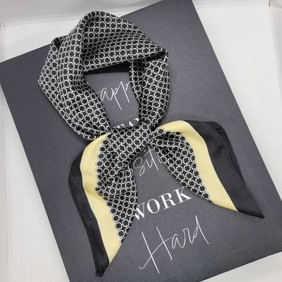 Nuevo Bandana Bufanda Cuadrada Negro y Beige Elegante Clásico Hiyab Aspecto Seda Foto 1 de 4