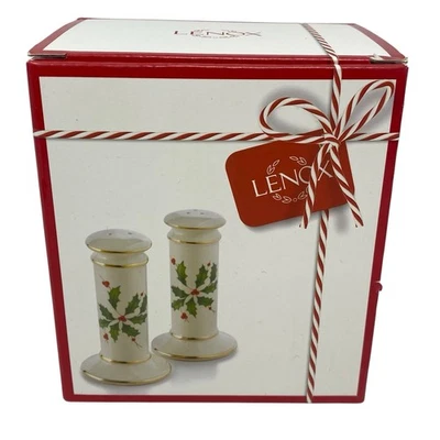 Lenox Holiday Holly Leaves & Berry Archive Salt Pepper  Set NEW in BOX - Image 1 of 4