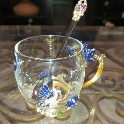 Эмаль LUMINARC + стеклянная чашка-бабочка с цветком кофейная кружка с подходящим набором ложек - Изображение 1 из 4