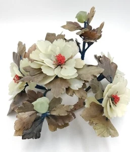 Vintage chinesische geschnitzte Jade Orchidee Blume Herzstück 16" lang 13" breit 6,5" hoch - Bild 1 von 8